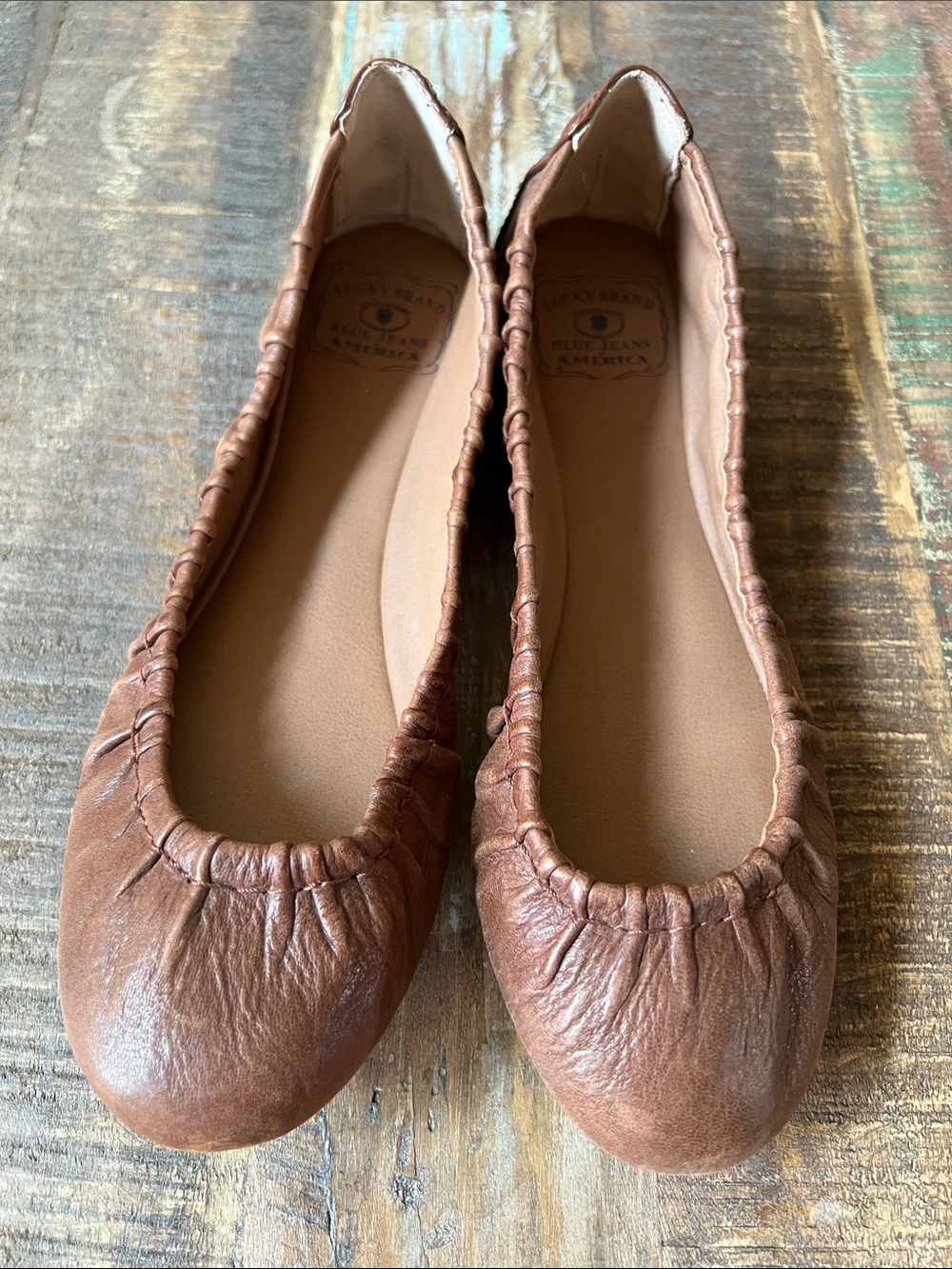 Lucky Brand Brown Ruched Leather Ballet Flats